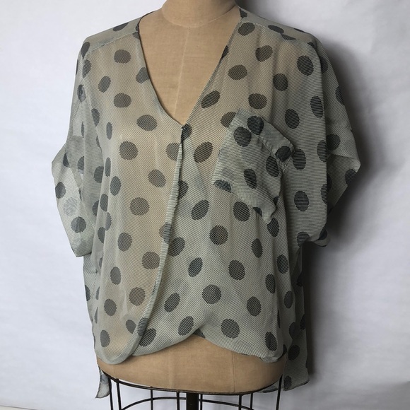Tops - Sheer dot print cross over front top